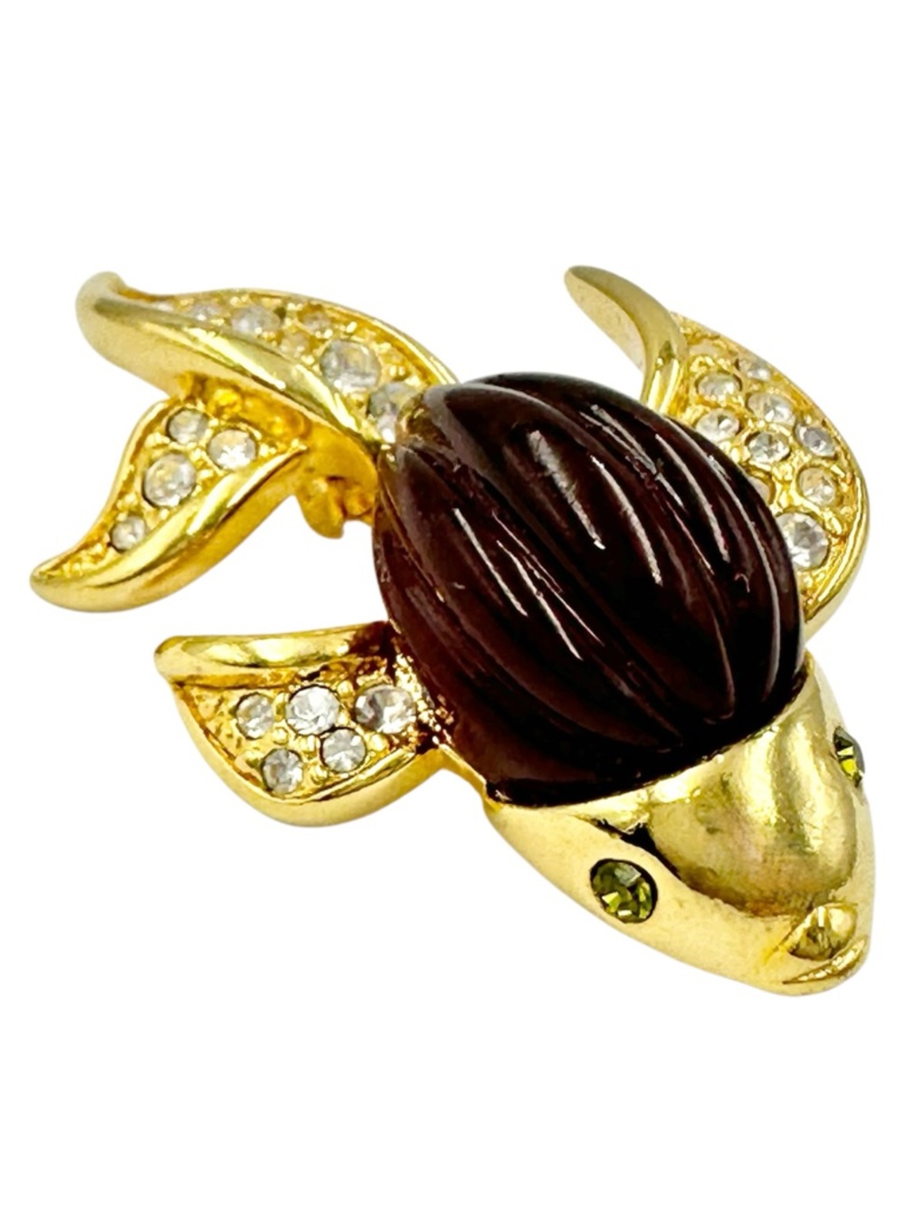 Jesara Signed Vintage 90s Jelly Belly GoldFish Rhinestone Brooch